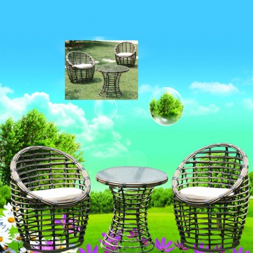 Weedoo Cane Third Style Garden Furniture Set 1 Table and 2 Chairs