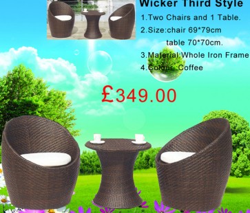 Weedoo Wicker Third Style Garden Furniture Set 1 Table and 2 Chairs