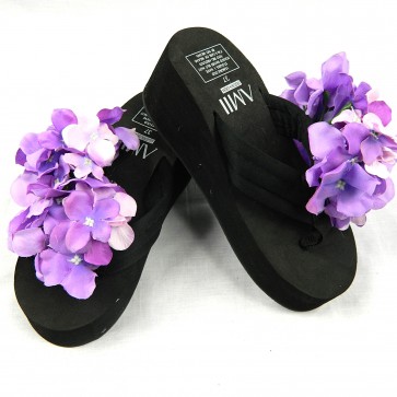 Weedoo New Ladies/Women's/Kids Flip Flop Black High Heel Sandal with Flowers