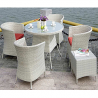 Weedoo 6 Unit Outdoor Garden Patio Wicker Rattan Effect Furniture Table Chairs Set